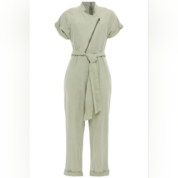 Alice + Olivia Pants - Alice + Olivia Green Leonarda Cropped Belted Lyocell Jumpsuit